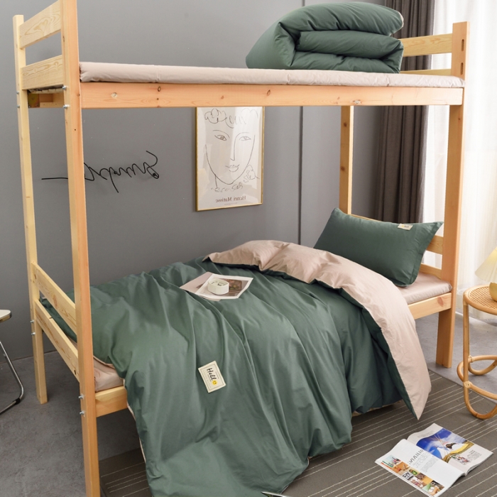 91家纺网 家纺一手货源 找家纺 晶缦 2022新款宿舍学生床全棉13372纯色三件套 果绿卡其