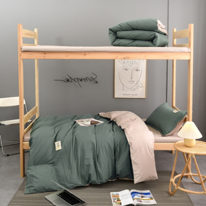 91家纺网 家纺一手货源 找家纺 晶缦 2022新款宿舍学生床全棉13372纯色三件套 果绿卡其