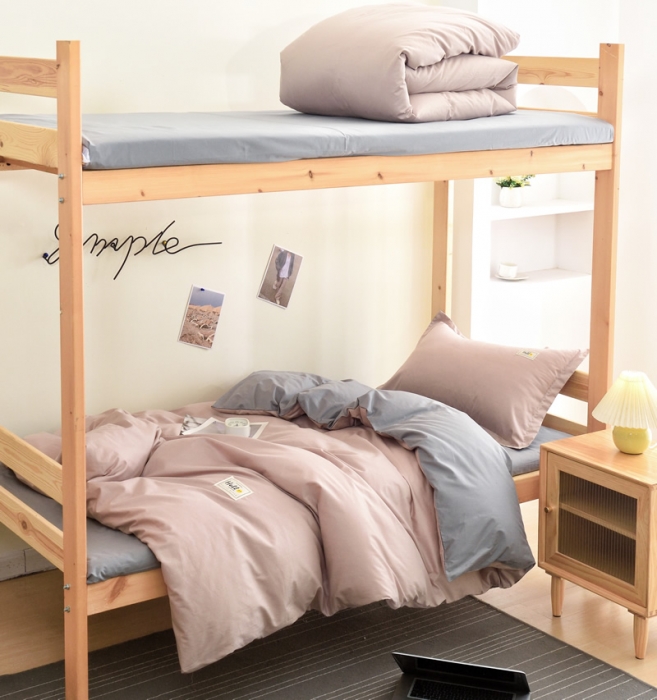 91家纺网 家纺一手货源 找家纺 晶缦 2022新款宿舍学生床全棉13372纯色三件套 卡其灰