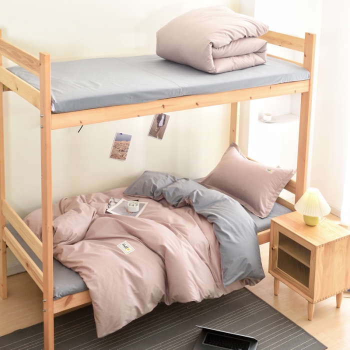 91家纺网 家纺一手货源 找家纺 晶缦 2022新款宿舍学生床全棉13372纯色三件套 卡其灰