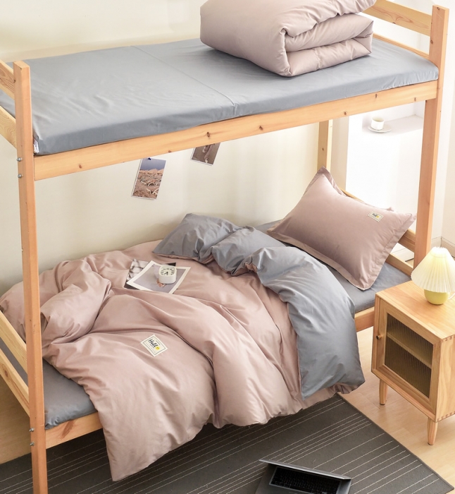 91家纺网 家纺一手货源 找家纺 晶缦 2022新款宿舍学生床全棉13372纯色三件套 卡其灰