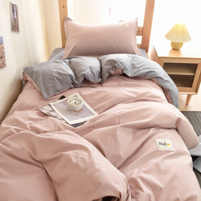 91家纺网 家纺一手货源 找家纺 晶缦 2022新款宿舍学生床全棉13372纯色三件套 卡其灰