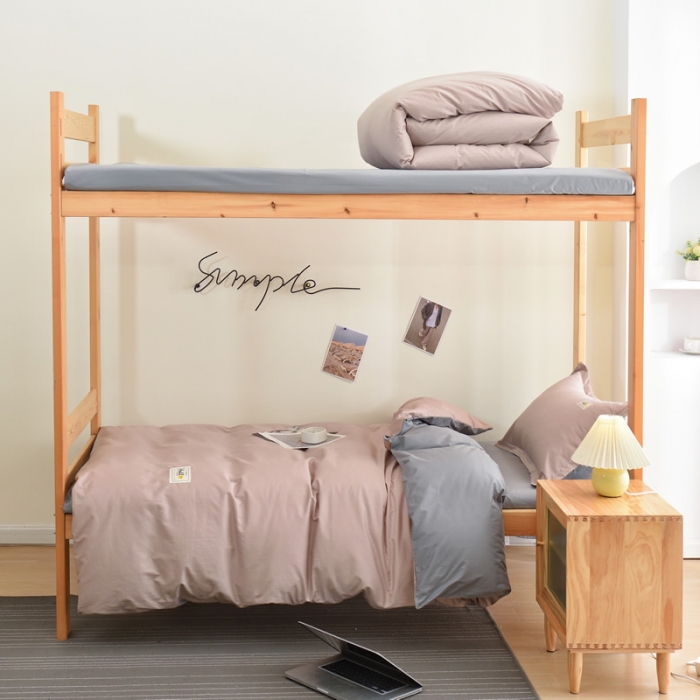 91家纺网 家纺一手货源 找家纺 晶缦 2022新款宿舍学生床全棉13372纯色三件套 卡其灰