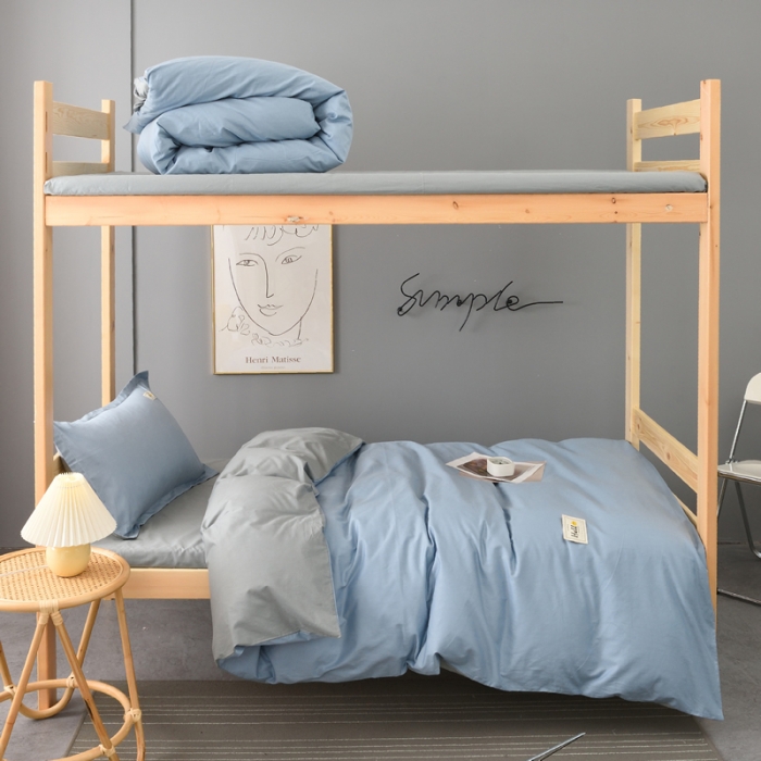 91家纺网 家纺一手货源 找家纺 晶缦 2022新款宿舍学生床全棉13372纯色三件套 兰灰