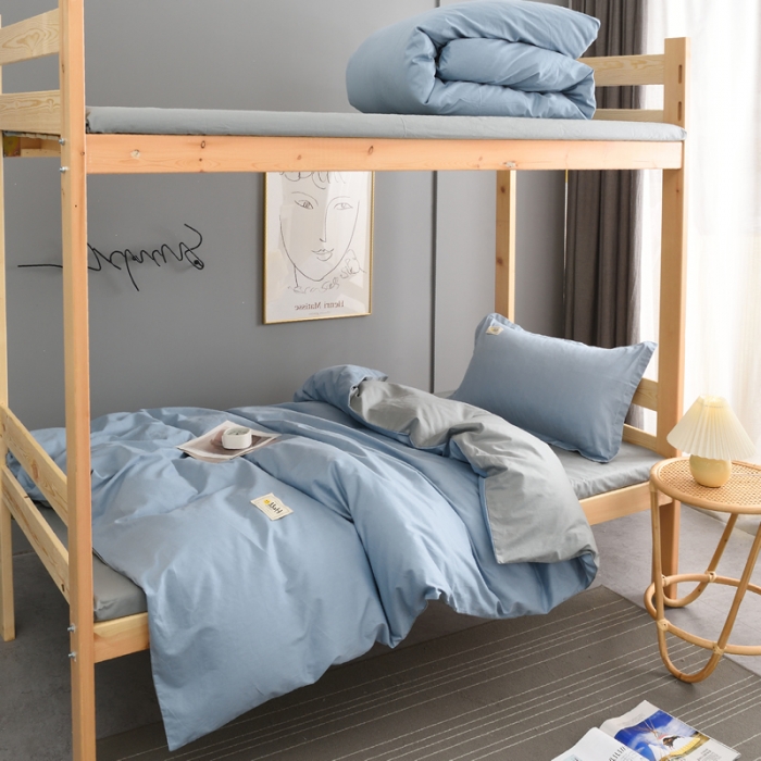 91家纺网 家纺一手货源 找家纺 晶缦 2022新款宿舍学生床全棉13372纯色三件套 兰灰