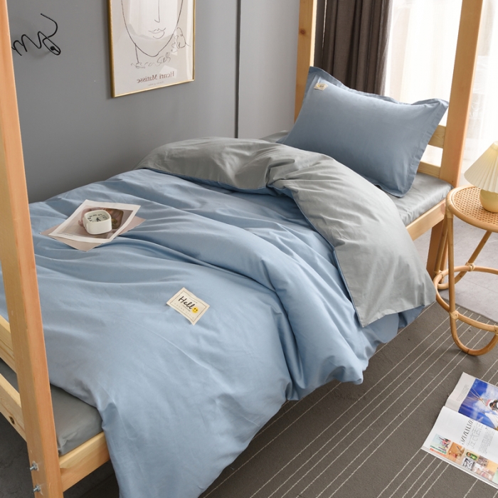 91家纺网 家纺一手货源 找家纺 晶缦 2022新款宿舍学生床全棉13372纯色三件套 兰灰