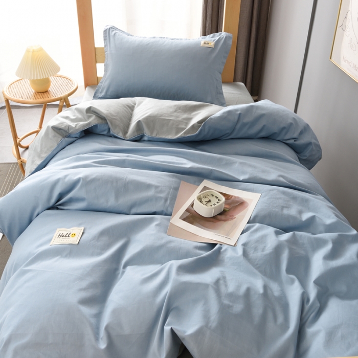 91家纺网 家纺一手货源 找家纺 晶缦 2022新款宿舍学生床全棉13372纯色三件套 兰灰