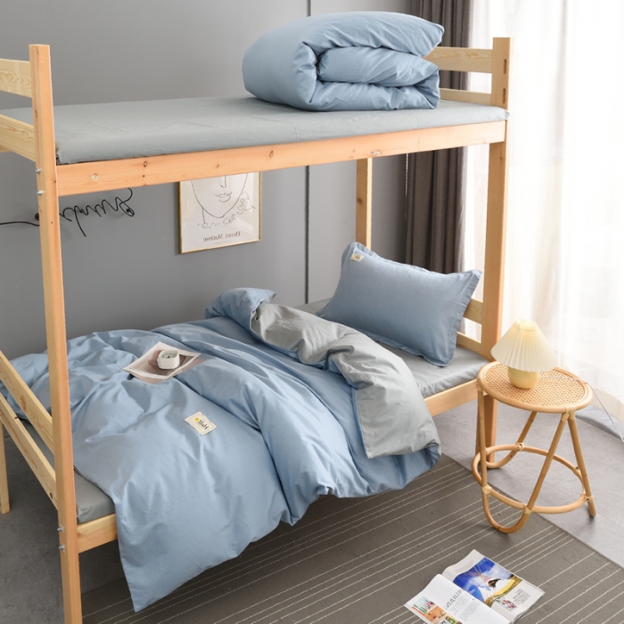 91家纺网 家纺一手货源 找家纺 晶缦 2022新款宿舍学生床全棉13372纯色三件套 兰灰