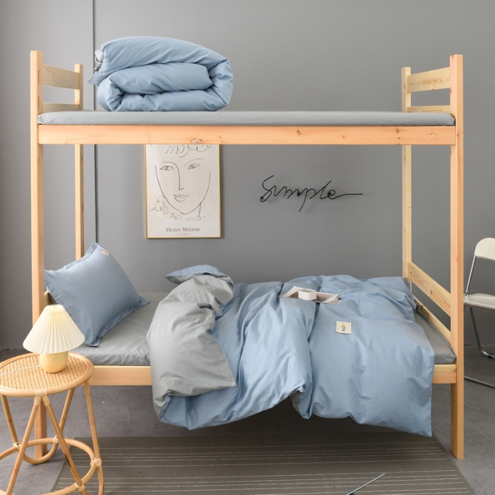 91家纺网 家纺一手货源 找家纺 晶缦 2022新款宿舍学生床全棉13372纯色三件套 兰灰