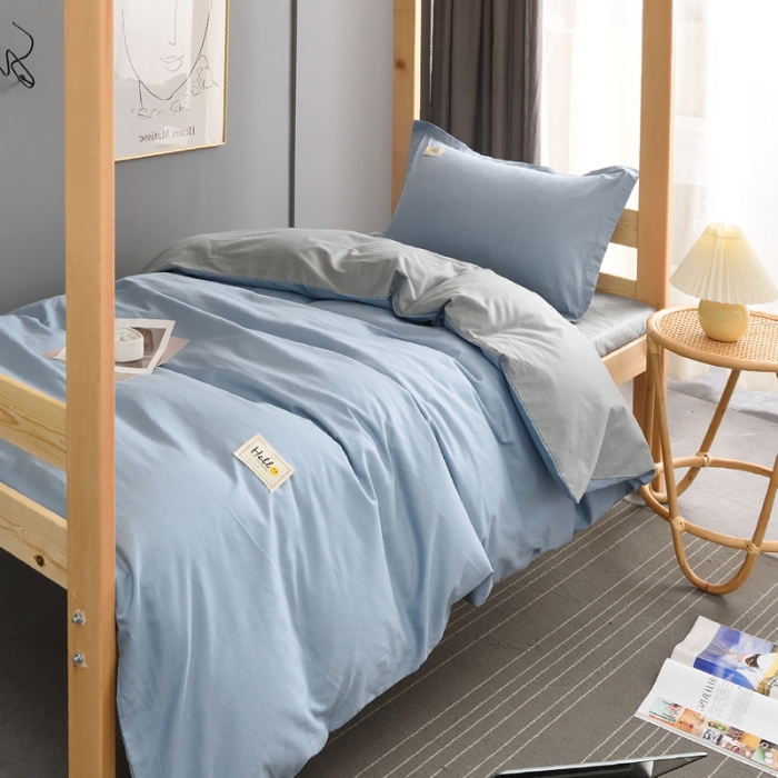91家纺网 家纺一手货源 找家纺 晶缦 2022新款宿舍学生床全棉13372纯色三件套 兰灰