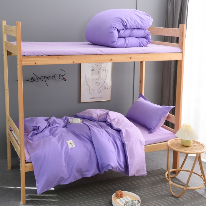 91家纺网 家纺一手货源 找家纺 晶缦 2022新款宿舍学生床全棉13372纯色三件套 梦幻紫