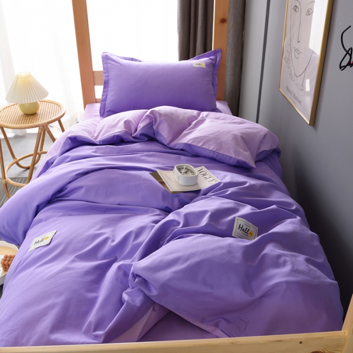 91家纺网 家纺一手货源 找家纺 晶缦 2022新款宿舍学生床全棉13372纯色三件套 梦幻紫