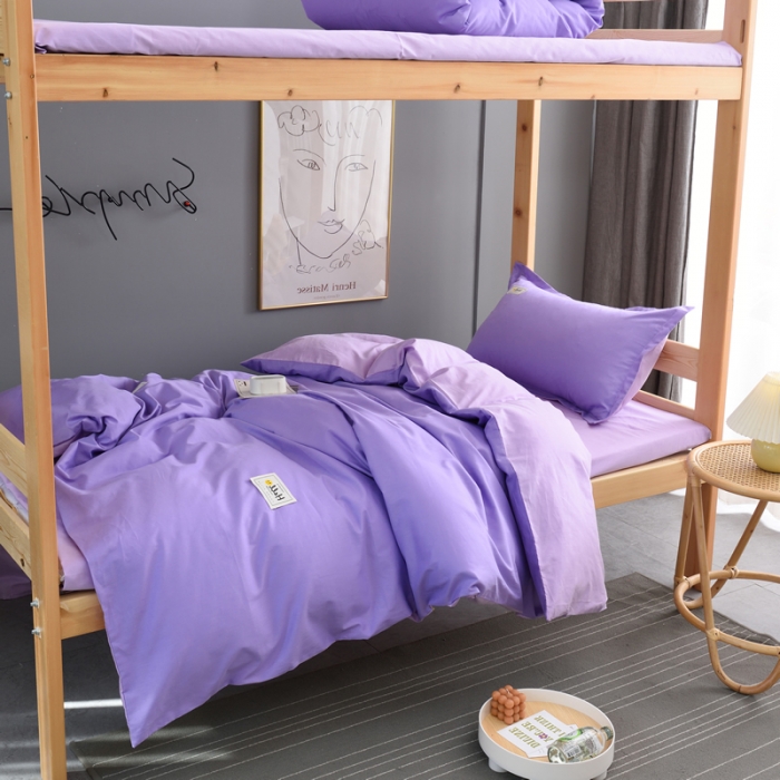 91家纺网 家纺一手货源 找家纺 晶缦 2022新款宿舍学生床全棉13372纯色三件套 梦幻紫