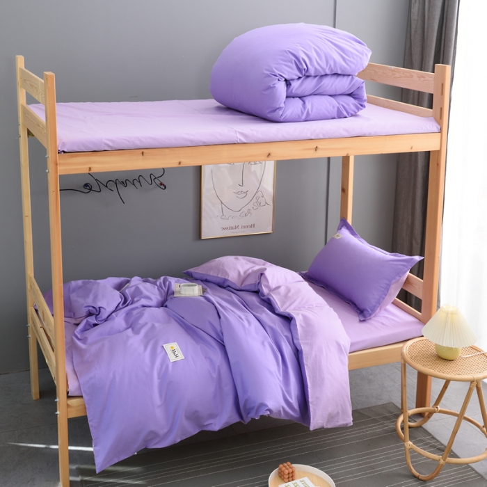 91家纺网 家纺一手货源 找家纺 晶缦 2022新款宿舍学生床全棉13372纯色三件套 梦幻紫