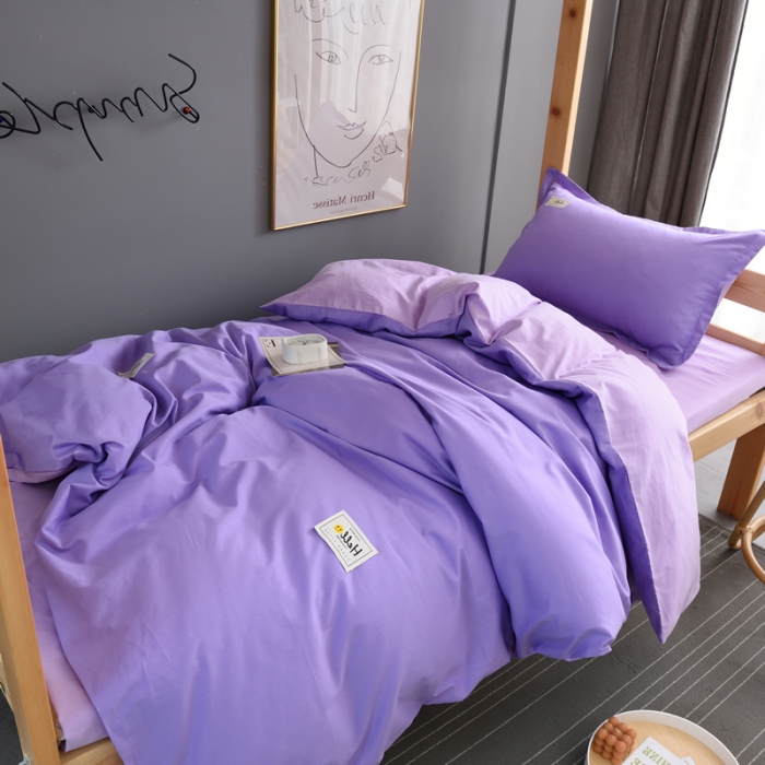 91家纺网 家纺一手货源 找家纺 晶缦 2022新款宿舍学生床全棉13372纯色三件套 梦幻紫