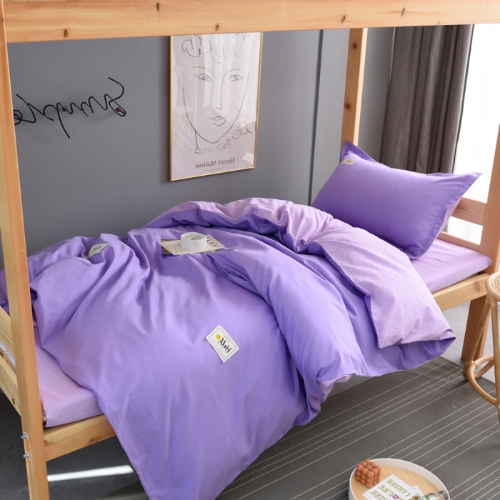 91家纺网 家纺一手货源 找家纺 晶缦 2022新款宿舍学生床全棉13372纯色三件套 梦幻紫