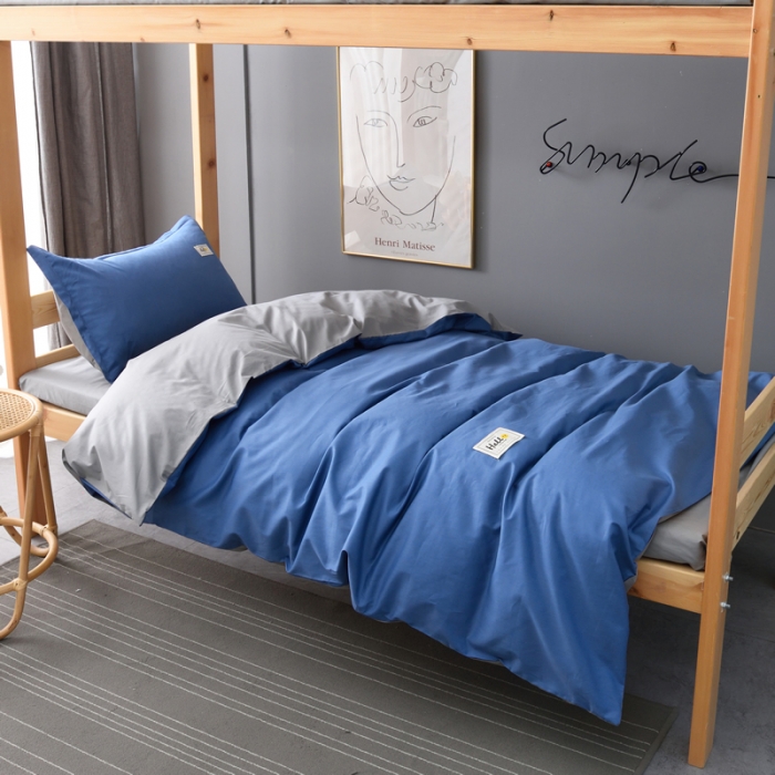 91家纺网 家纺一手货源 找家纺 晶缦 2022新款宿舍学生床全棉13372纯色三件套 牛仔蓝