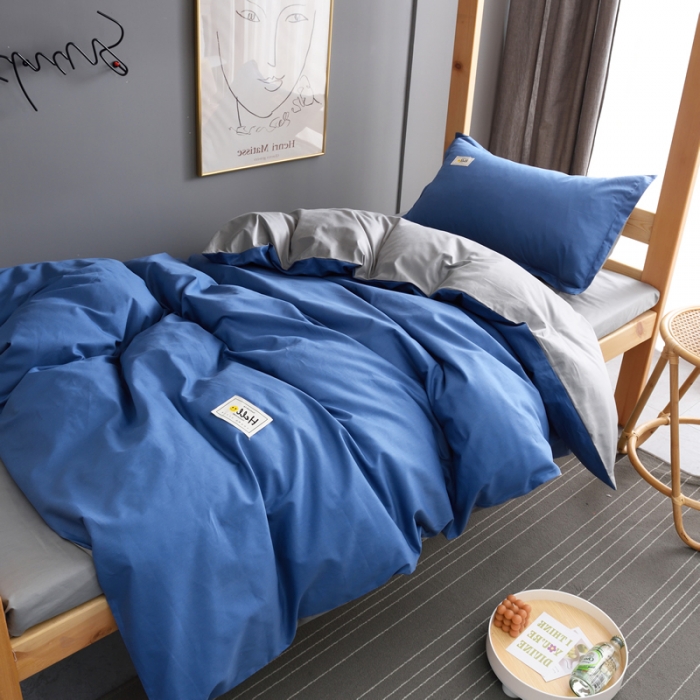 91家纺网 家纺一手货源 找家纺 晶缦 2022新款宿舍学生床全棉13372纯色三件套 牛仔蓝