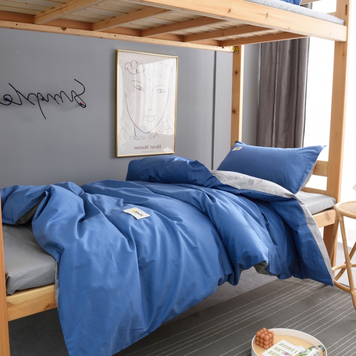 91家纺网 家纺一手货源 找家纺 晶缦 2022新款宿舍学生床全棉13372纯色三件套 牛仔蓝