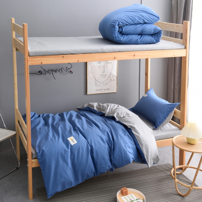 91家纺网 家纺一手货源 找家纺 晶缦 2022新款宿舍学生床全棉13372纯色三件套 牛仔蓝