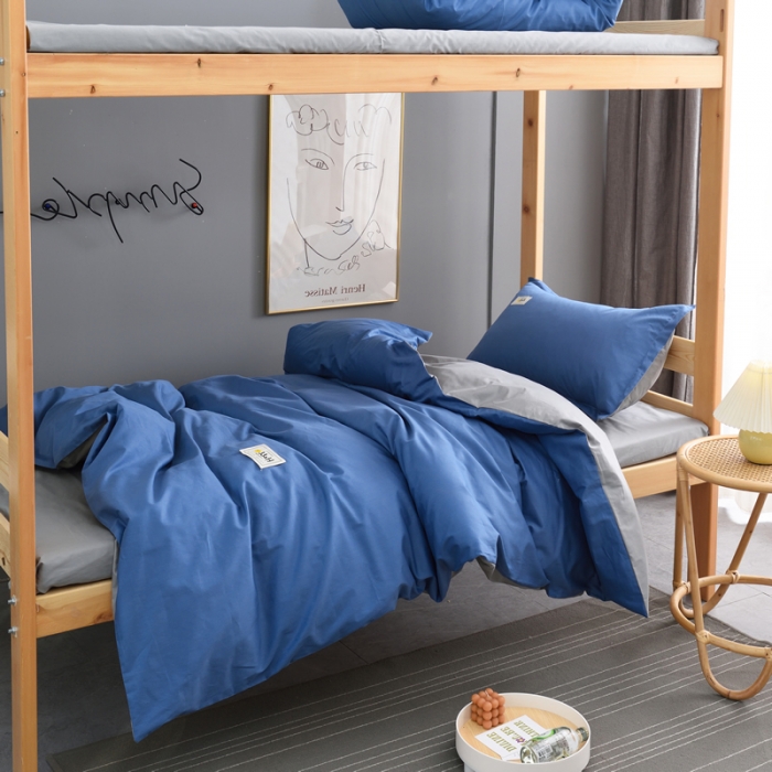 91家纺网 家纺一手货源 找家纺 晶缦 2022新款宿舍学生床全棉13372纯色三件套 牛仔蓝