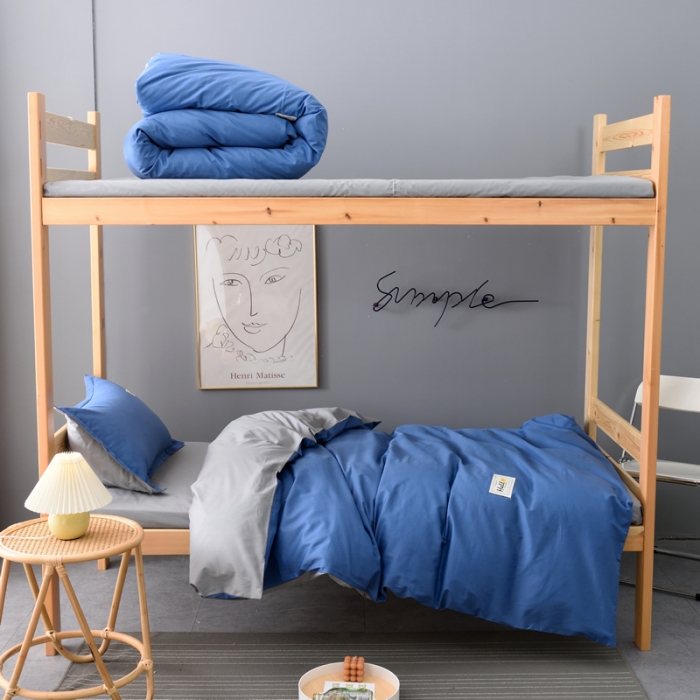 91家纺网 家纺一手货源 找家纺 晶缦 2022新款宿舍学生床全棉13372纯色三件套 牛仔蓝