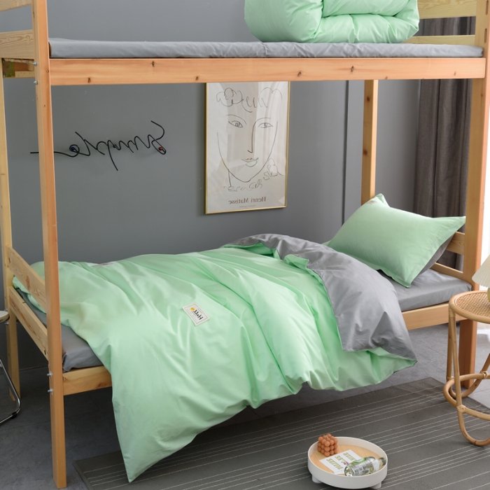 91家纺网 家纺一手货源 找家纺 晶缦 2022新款宿舍学生床全棉13372纯色三件套 浅绿