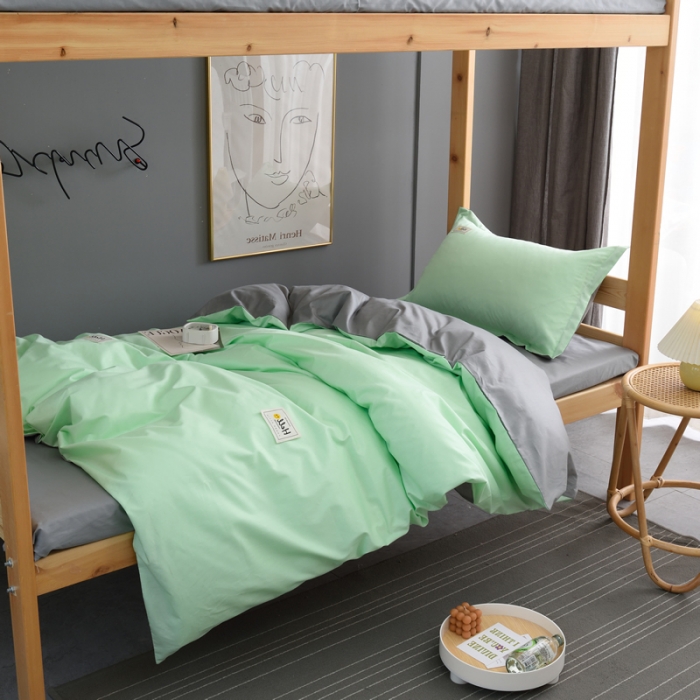 91家纺网 家纺一手货源 找家纺 晶缦 2022新款宿舍学生床全棉13372纯色三件套 浅绿