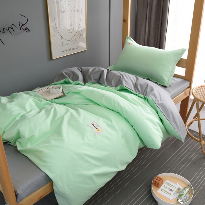 91家纺网 家纺一手货源 找家纺 晶缦 2022新款宿舍学生床全棉13372纯色三件套 浅绿