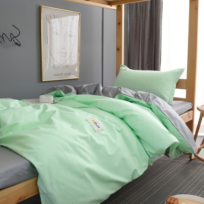 91家纺网 家纺一手货源 找家纺 晶缦 2022新款宿舍学生床全棉13372纯色三件套 浅绿