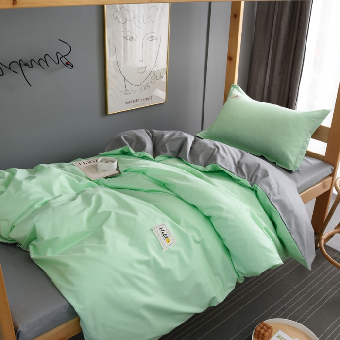 91家纺网 家纺一手货源 找家纺 晶缦 2022新款宿舍学生床全棉13372纯色三件套 浅绿