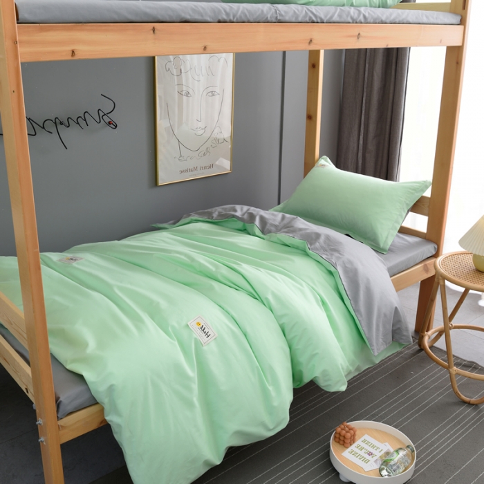 91家纺网 家纺一手货源 找家纺 晶缦 2022新款宿舍学生床全棉13372纯色三件套 浅绿