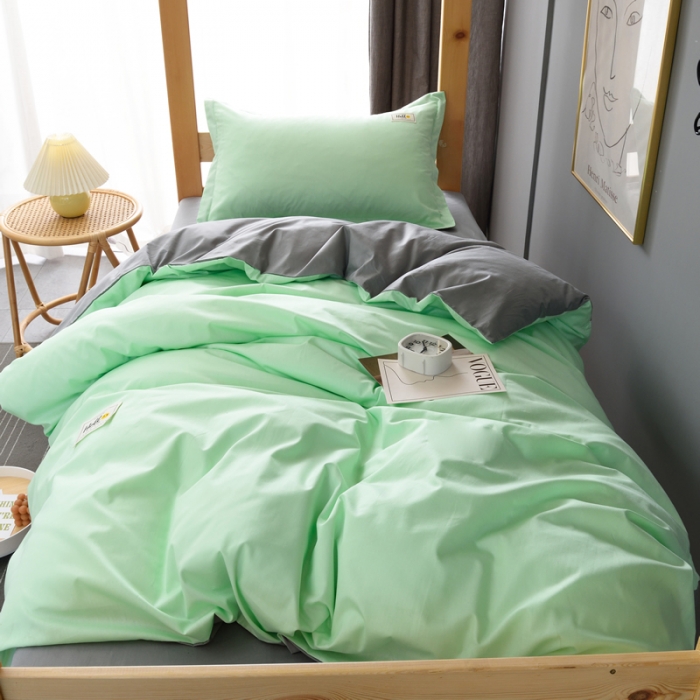 91家纺网 家纺一手货源 找家纺 晶缦 2022新款宿舍学生床全棉13372纯色三件套 浅绿