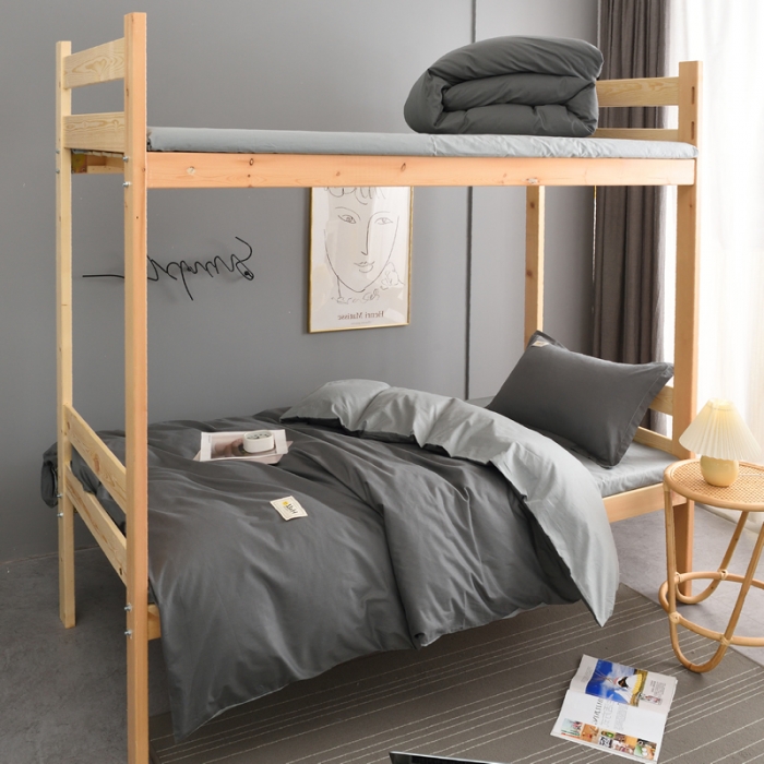 91家纺网 家纺一手货源 找家纺 晶缦 2022新款宿舍学生床全棉13372纯色三件套 深灰