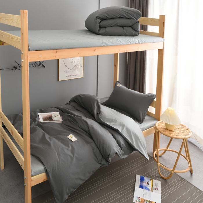 91家纺网 家纺一手货源 找家纺 晶缦 2022新款宿舍学生床全棉13372纯色三件套 深灰