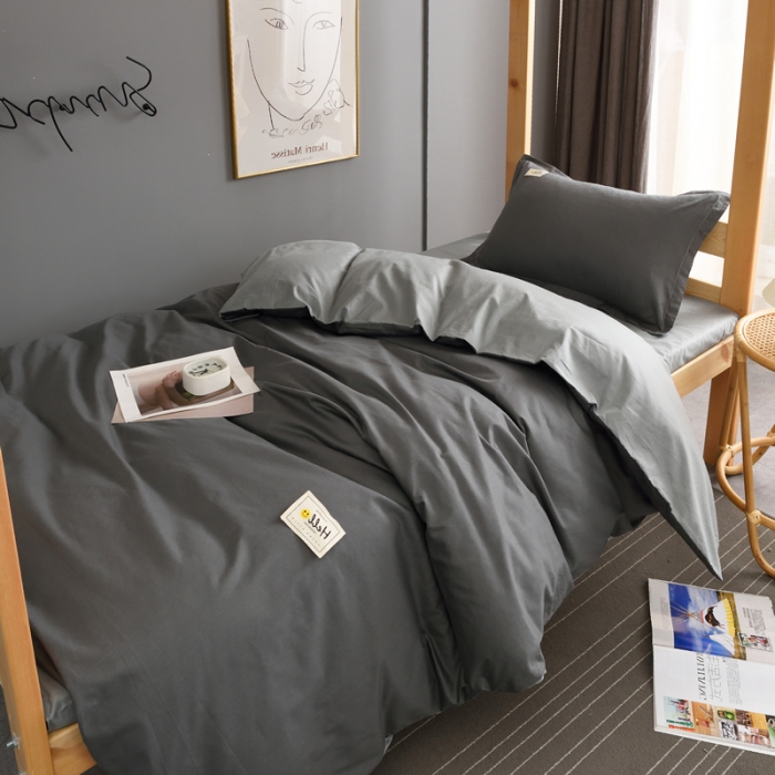91家纺网 家纺一手货源 找家纺 晶缦 2022新款宿舍学生床全棉13372纯色三件套 深灰
