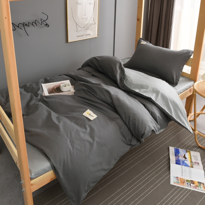 91家纺网 家纺一手货源 找家纺 晶缦 2022新款宿舍学生床全棉13372纯色三件套 深灰