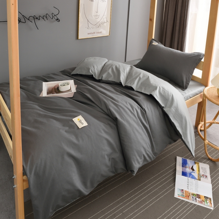 91家纺网 家纺一手货源 找家纺 晶缦 2022新款宿舍学生床全棉13372纯色三件套 深灰