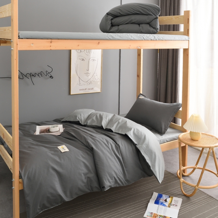 91家纺网 家纺一手货源 找家纺 晶缦 2022新款宿舍学生床全棉13372纯色三件套 深灰