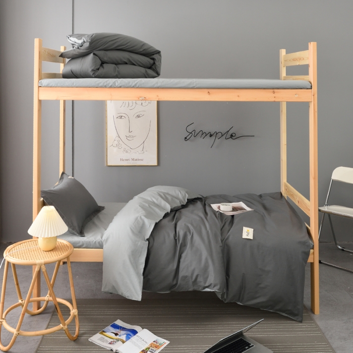 91家纺网 家纺一手货源 找家纺 晶缦 2022新款宿舍学生床全棉13372纯色三件套 深灰