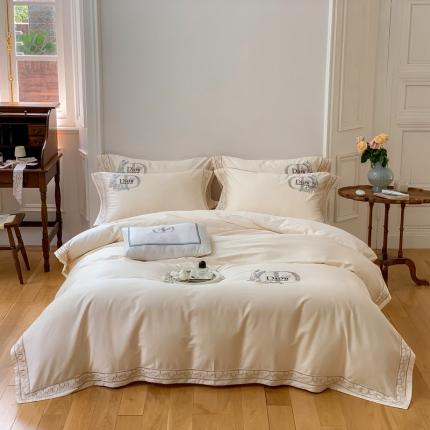 馨蕊家居2022秋冬新品100支高定系列全棉四件套-蝶舞 月光白