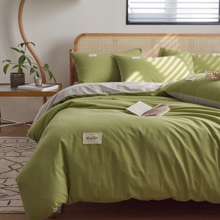 91家纺网 家纺一手货源 找家纺 （总）ab家纺 2022新款全棉水洗棉四件套（格子+素色）