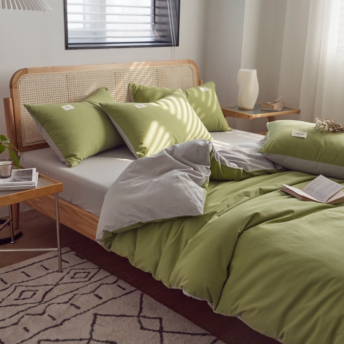 91家纺网 家纺一手货源 找家纺 （总）ab家纺 2022新款全棉水洗棉四件套（格子+素色）