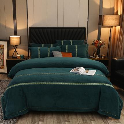 91家纺网 家纺一手货源 找家纺 （总）嗯呢 2023新款A类高克重提花刺绣工艺款牛奶绒四件套