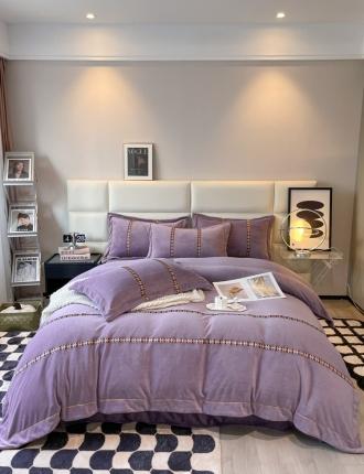 91家纺网 家纺一手货源 找家纺 （总）嗯呢 2023新款A类高克重提花刺绣工艺款牛奶绒四件套