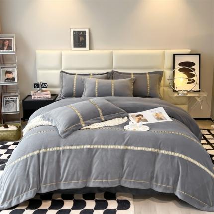 91家纺网 家纺一手货源 找家纺 嗯呢2023新款A类高克重提花刺绣工艺款牛奶绒四件套高级灰