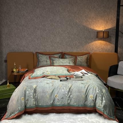 91家纺网 家纺一手货源 找家纺 7月100S美式复古风数码印花四件套三面边 满庭芳