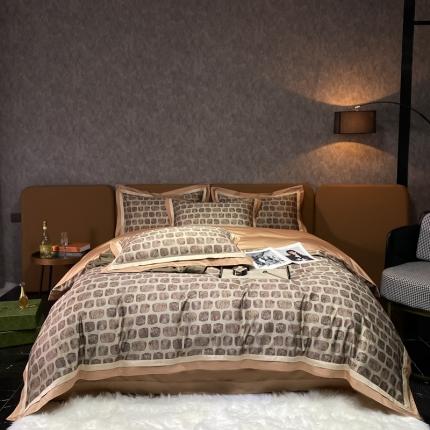 91家纺网 家纺一手货源 找家纺 7月高端100S数码美式复古风印花四件套 心墙-红