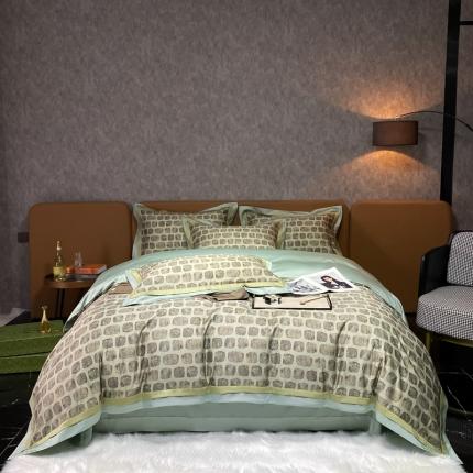 91家纺网 家纺一手货源 找家纺 7月高端100S数码美式复古风印花四件套 心墙-咖