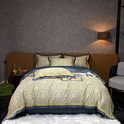 91家纺网 家纺一手货源 找家纺 7月高端100S数码美式复古风印花四件套三面边星眠